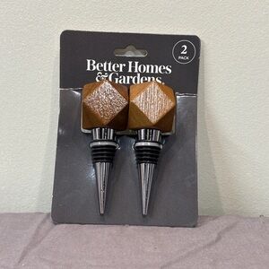 better homes & gardens wine stoppers metal and wood set of two brand new